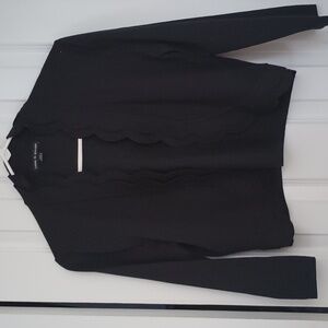 Scalloped Edge Black Knit Crop Jacket Dressy Casual Minimalist Business Sz M